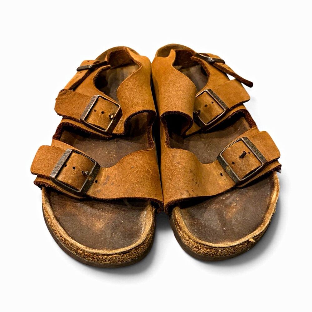Birkenstock Brown Leather Slide Sandals Adjustable Buckle Straps EU 39